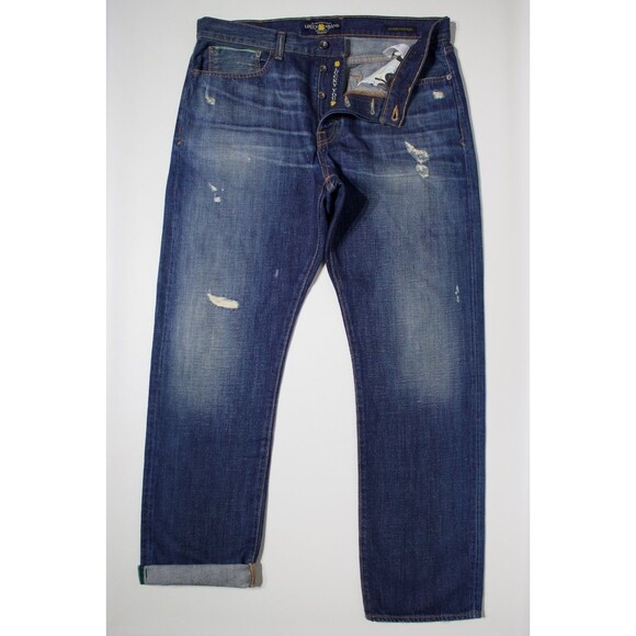 Lucky Brand 121 Heritage Slim Selvedge Distressed Jeans Dark Wash Men 36x32 (J2) - Picture 1 of 12